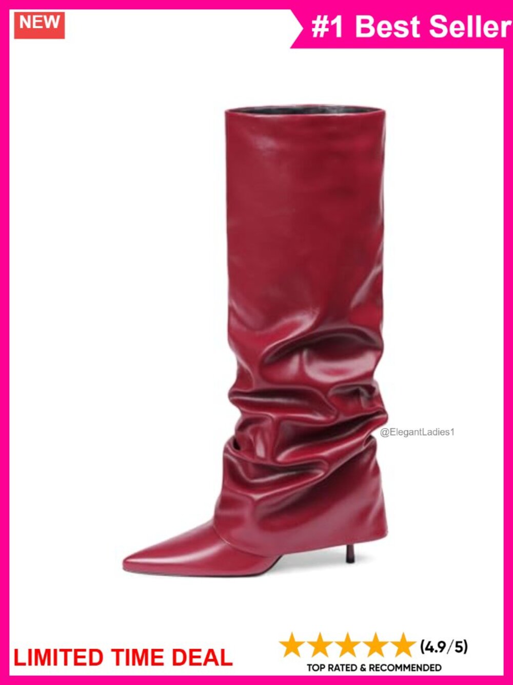 Faux Leather Pointed Toe Knee High Slouch Boots Wide Calf